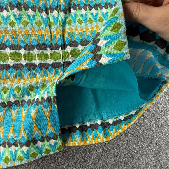 J Crew Pencil Skirt Women Green Blue Geometric Size 6 Back Zip Cotton Office - Picture 16 of 16